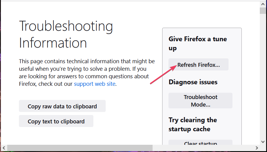 Refresh Firefox button download failed network error firefox