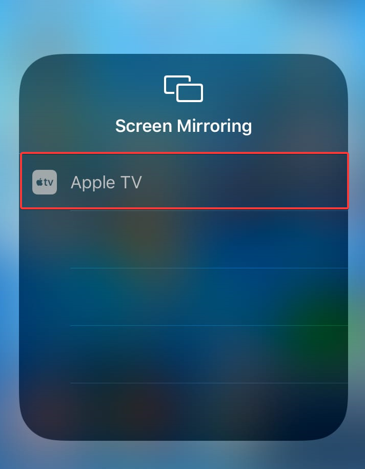  selecting Apple tv from mirror screen menu