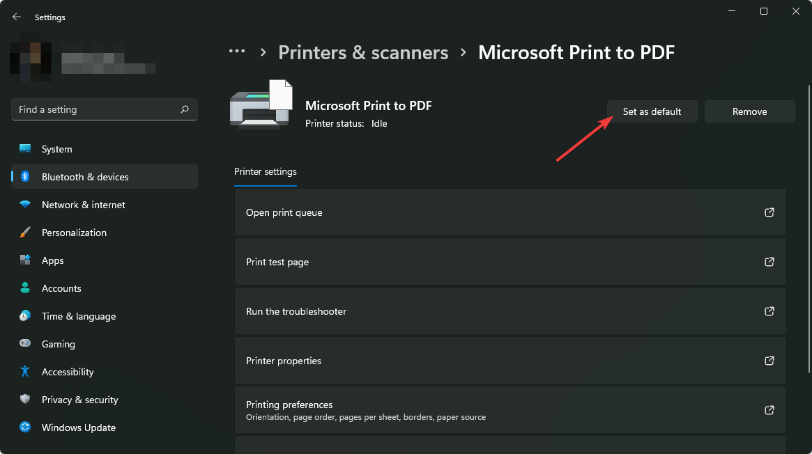 setting default printer win11 settings