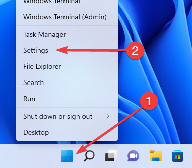 settings in start menu