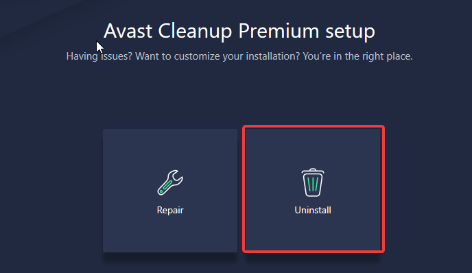 setup uninstall - avast cleanup won't open