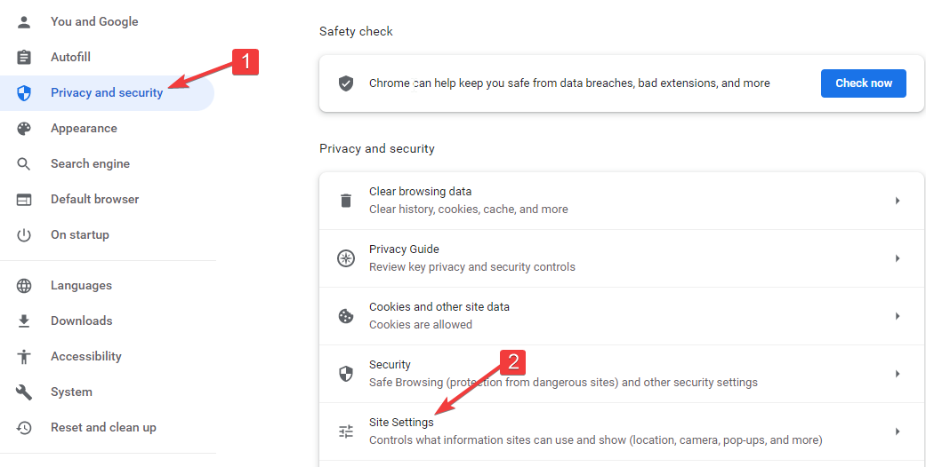 Privacy and site settings