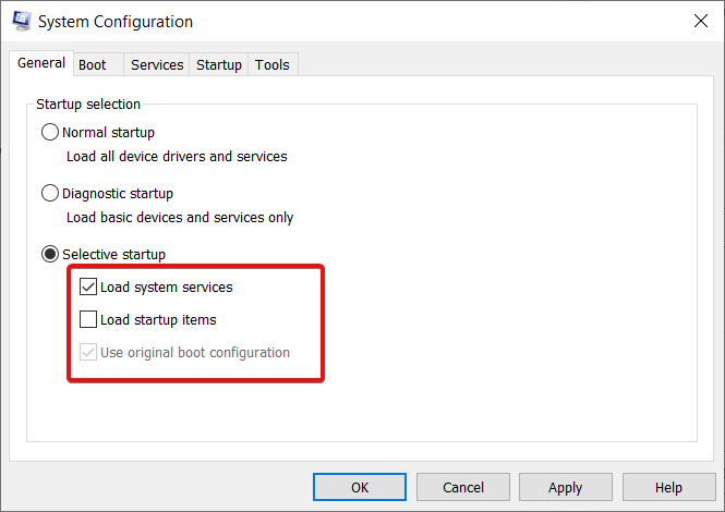 configure selective startup options