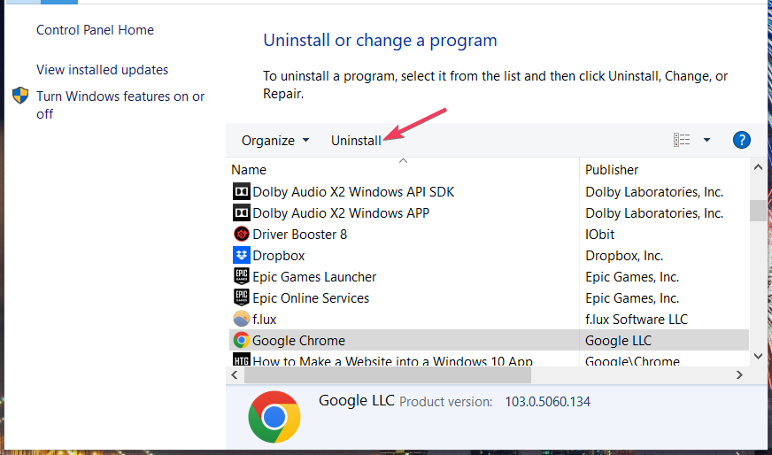 Uninstall option chrome says download in progress