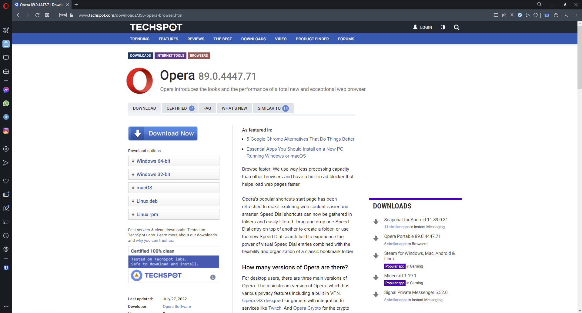Download Opera offline installer from third-party source.