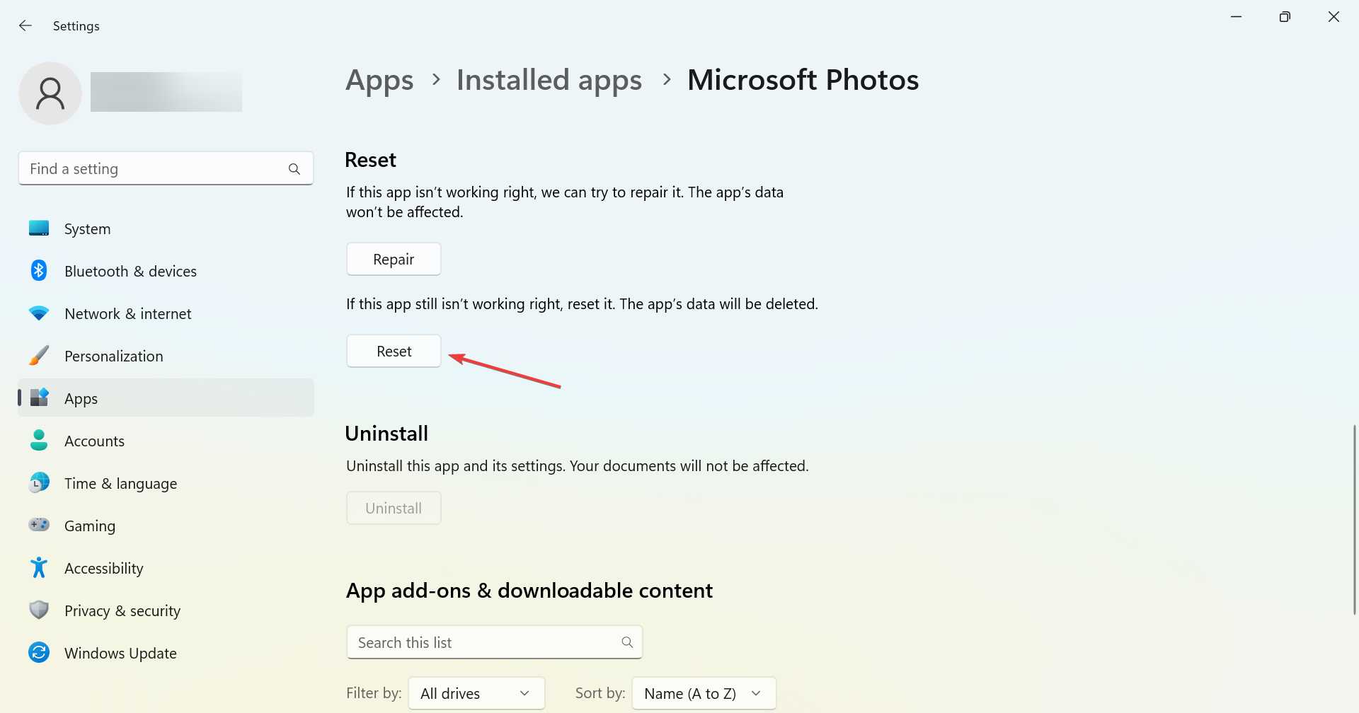 reset to fix windows 11 photos app not working