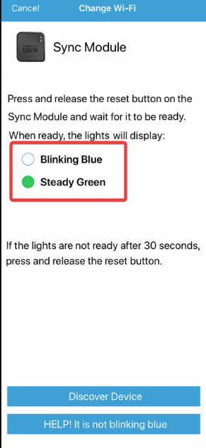 blink blue, stable green