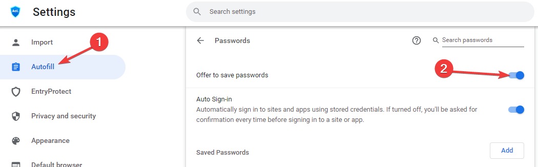 Disable passwords - aol browser delete saved password