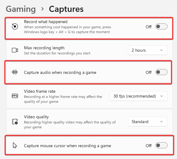 disable all capture settings