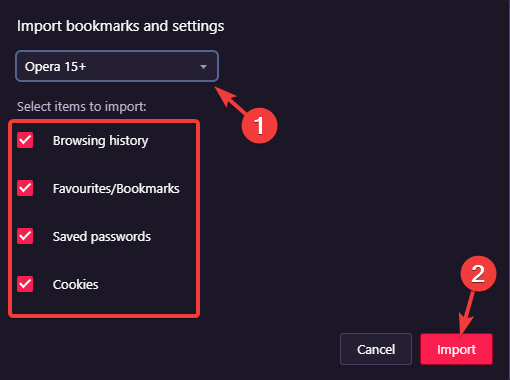 import bookmarks and settings