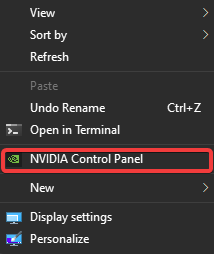Nvidia control panel option