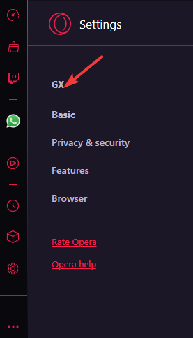 Oper settings - GX