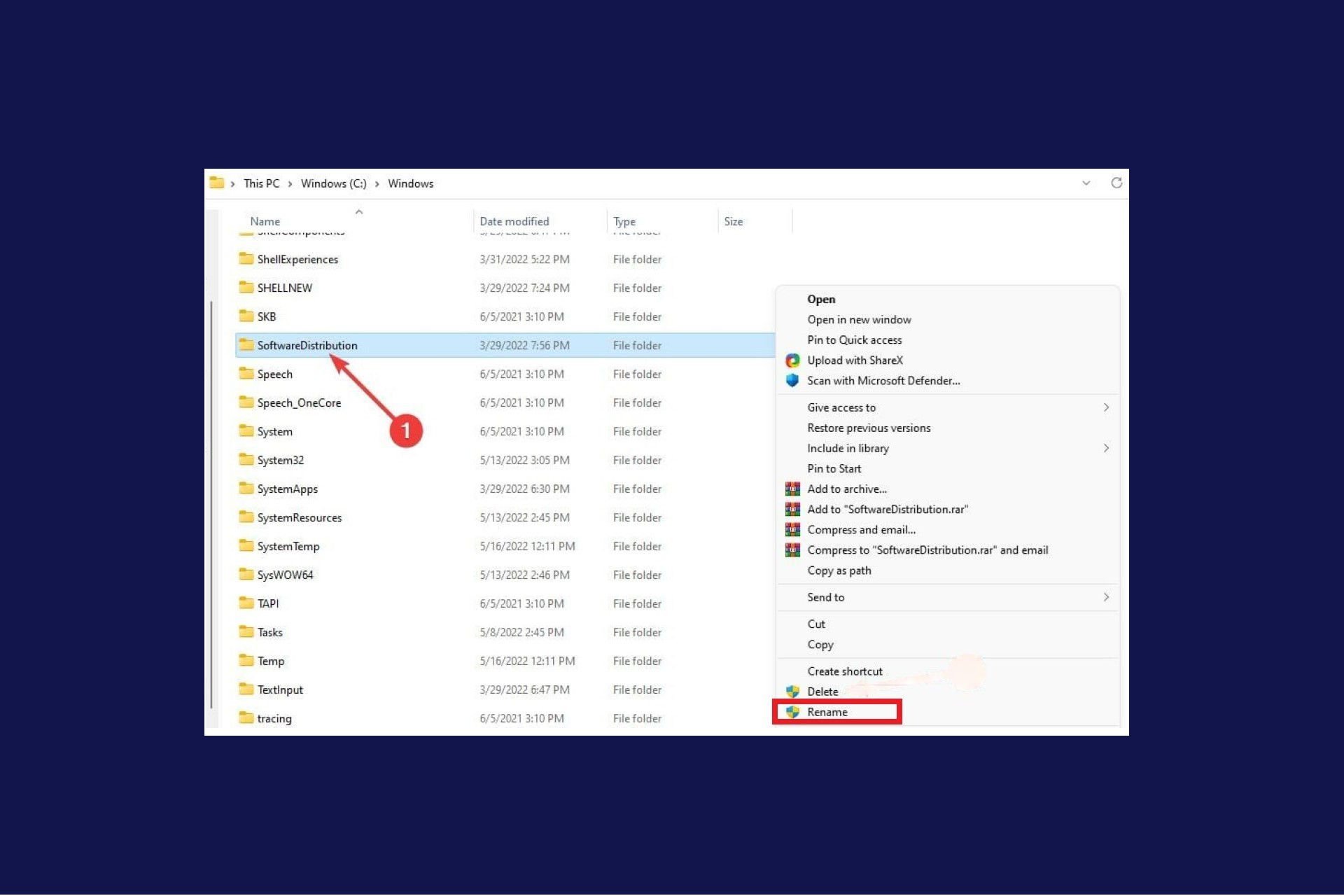 Rename Software Distribution Folder on Windows 10 and 11