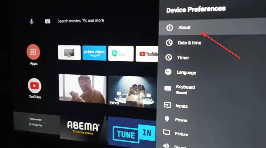 about section android tv