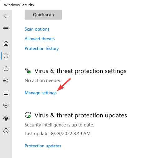 manage Virus & threat protection settings