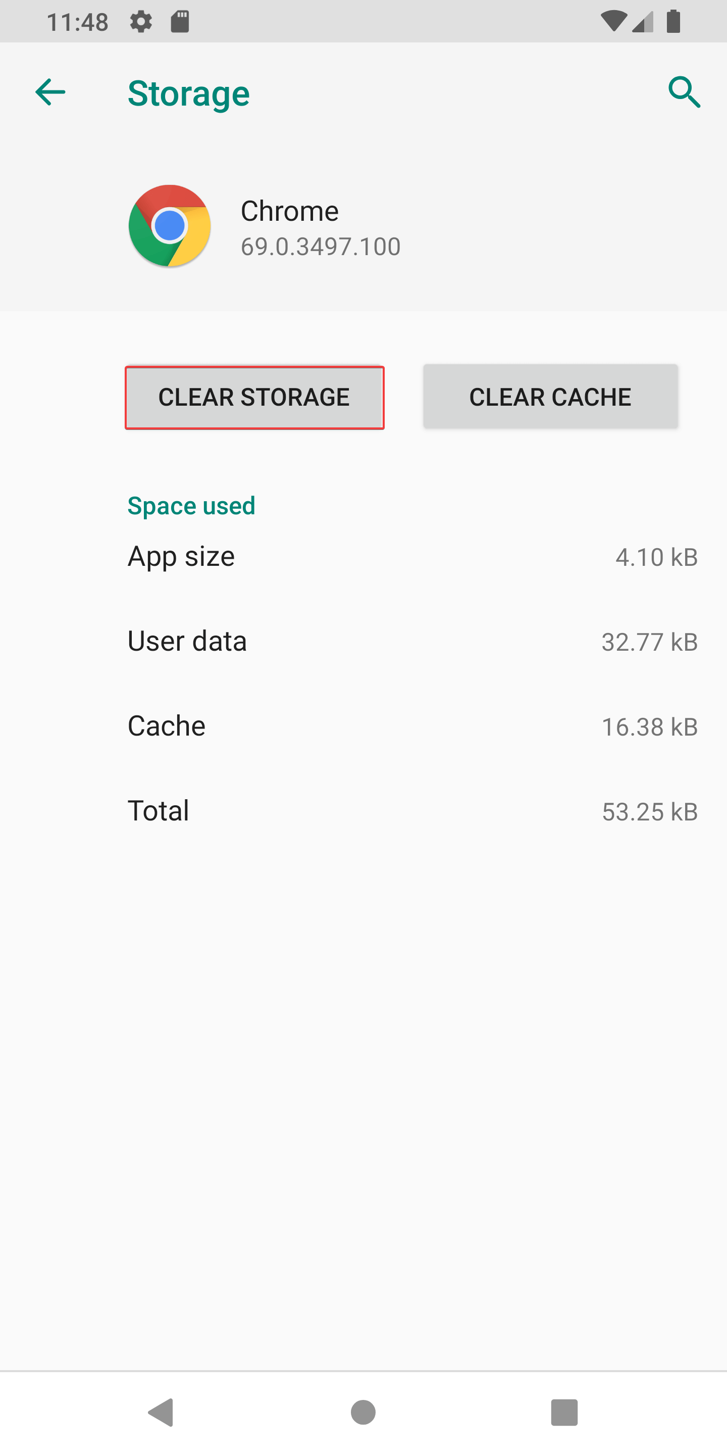 clear storage in app settings