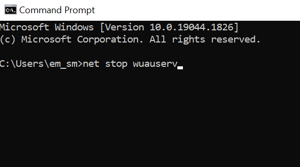 command prompt stop windows update service