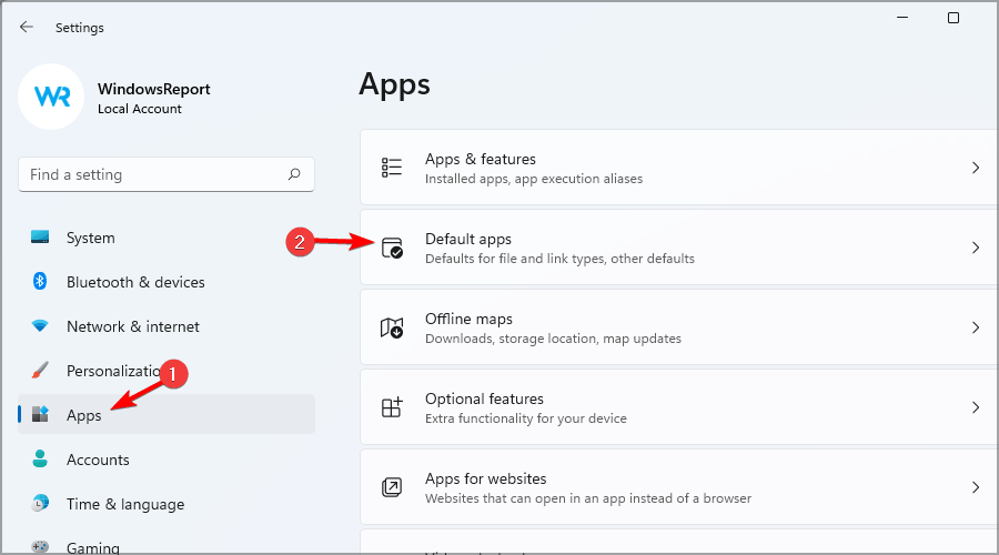 default app settings