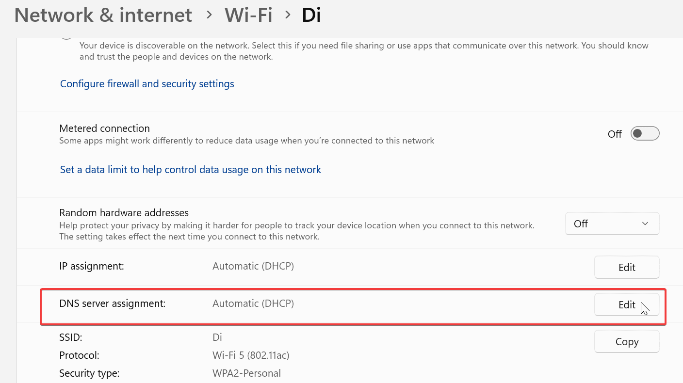 dns server assignment edit