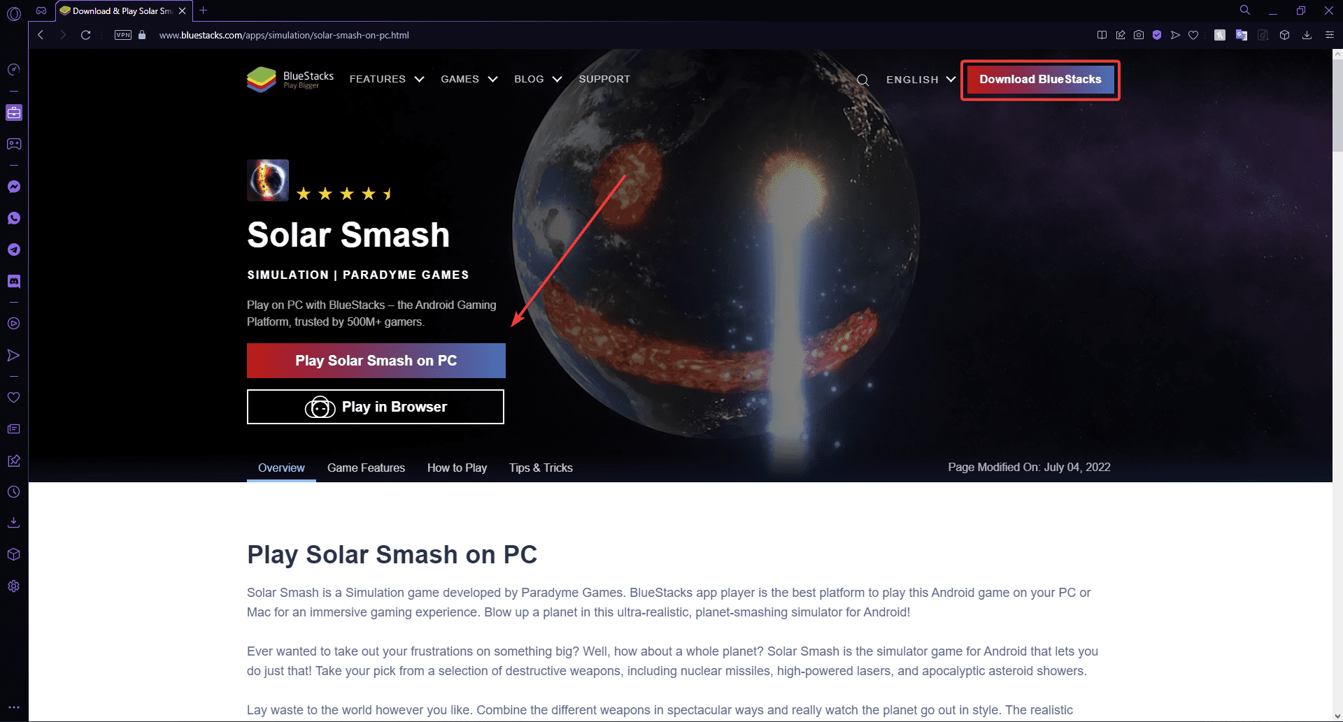 Download BlueStacks to play Solar Smash.