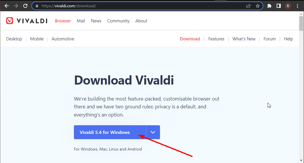 download button vivaldi not loading pages