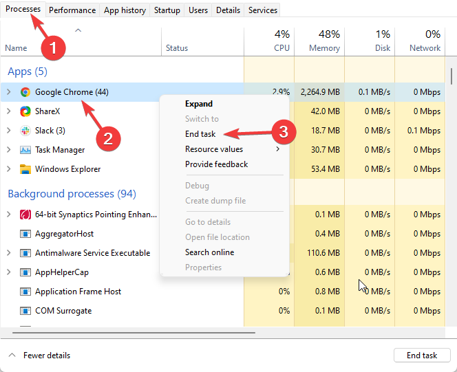 ending google chrome task