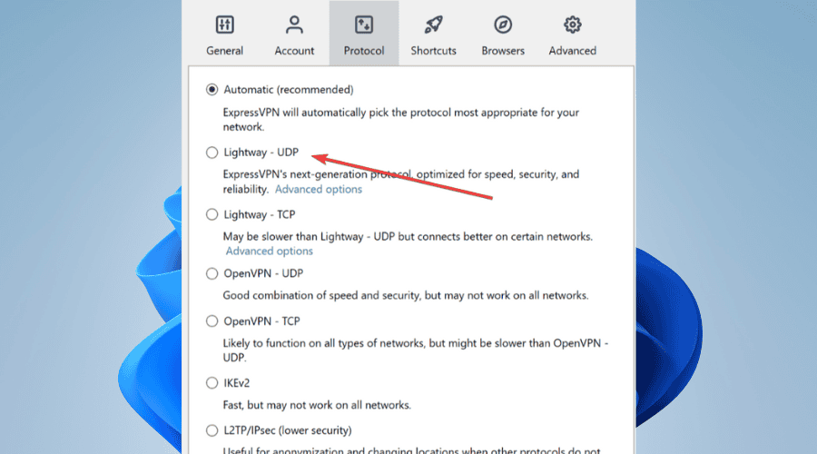 expressvpn protocol settings