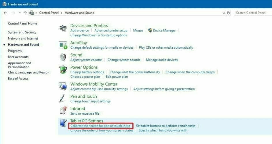 how to calibrate touch screen windows 10 hardware and sound