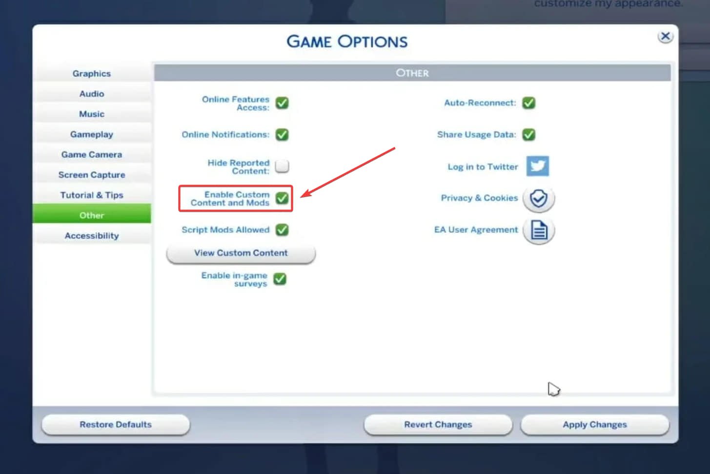 install sims 4 mods enable cc