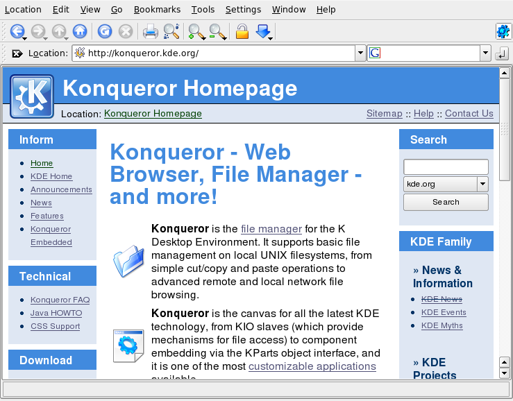 Konqueror browser Homepage.