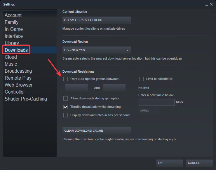 Limit the auto-update if steam download limit not working.