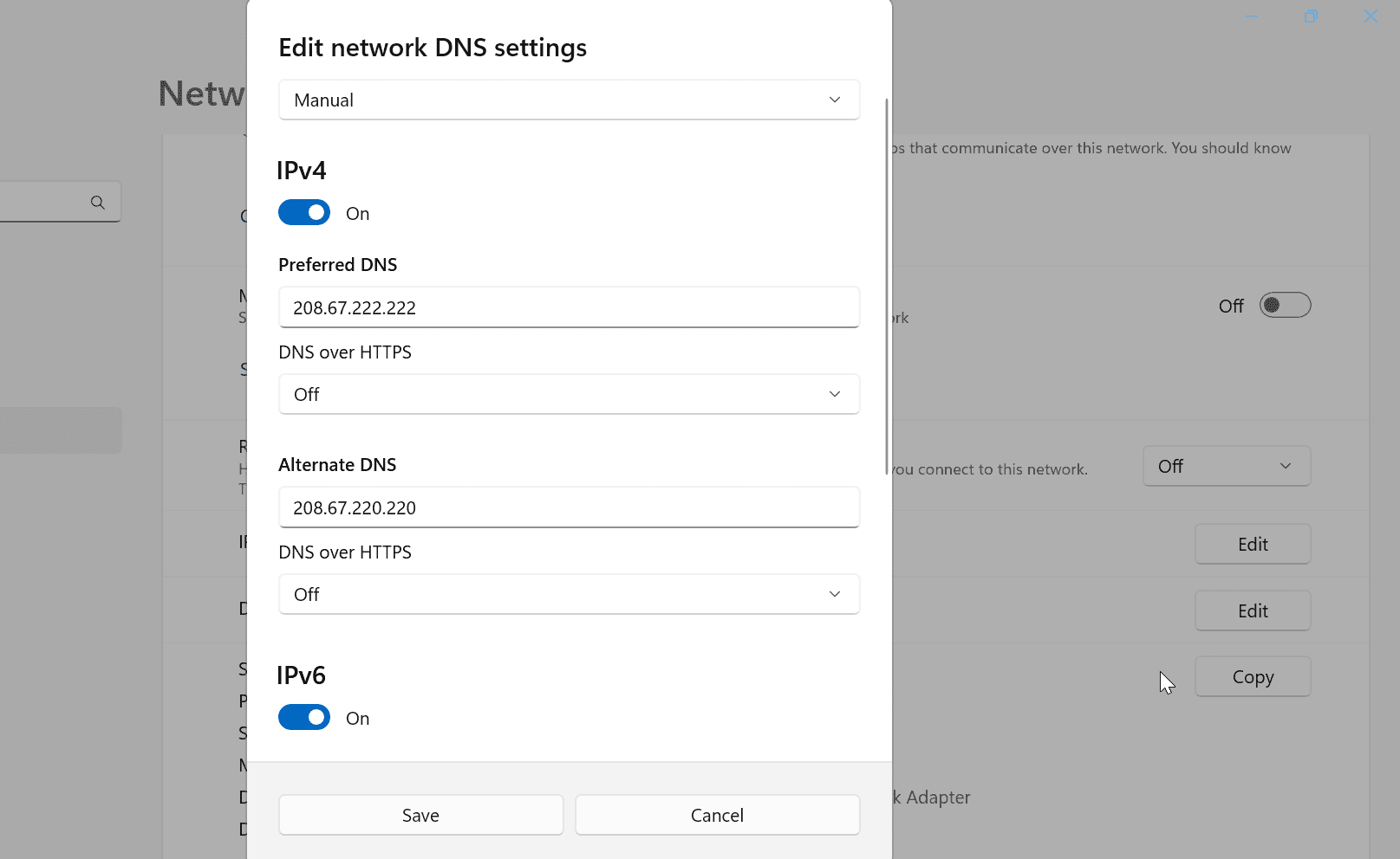 manual dns settings windows 11