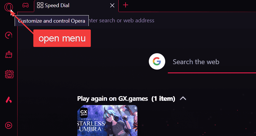 opera gx menu icon