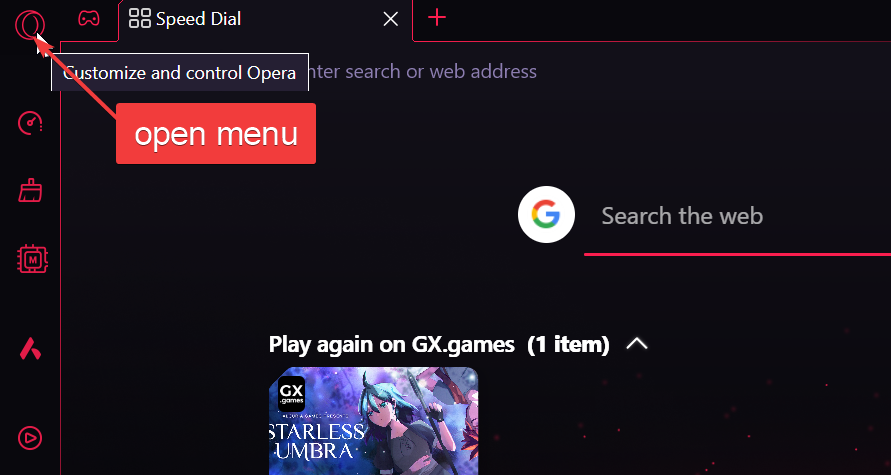 opera gx menu icon