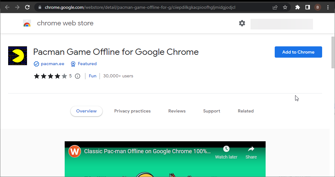 Pacman Game Offline for Google Chrome