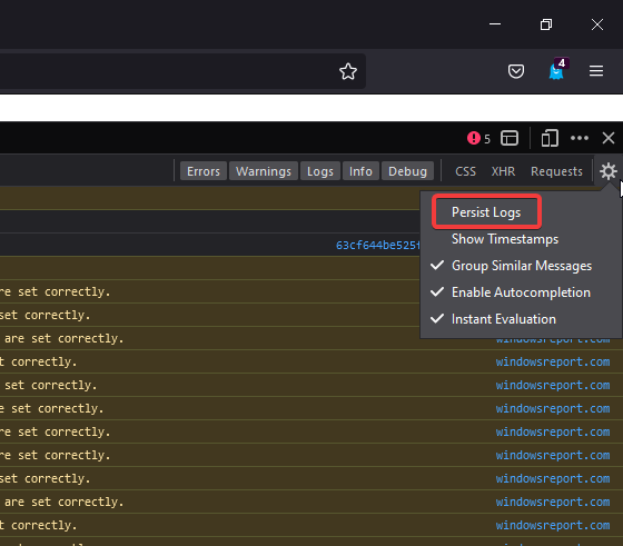 Check persist logs if console.logs not working in firefox.