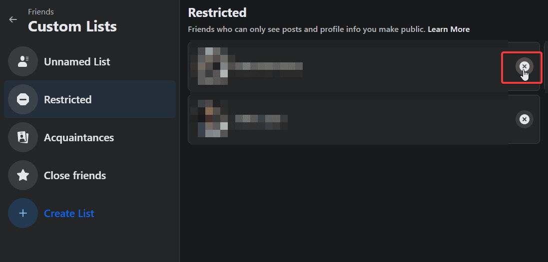 remove restricted friends facebook