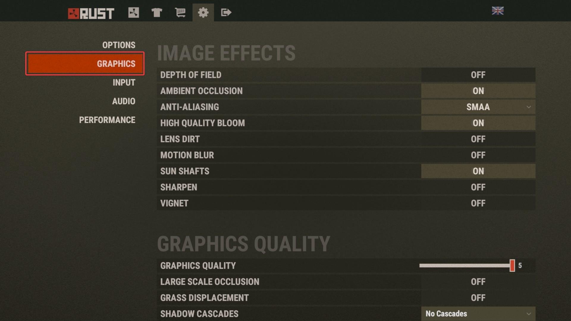 Adjust Rust graphics if low FPS.