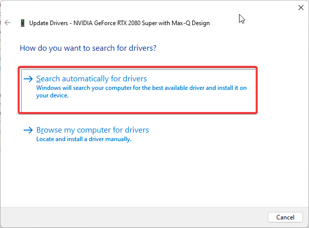 Automatically search for drivers.