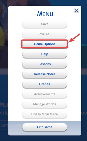 sims 4 menu game options