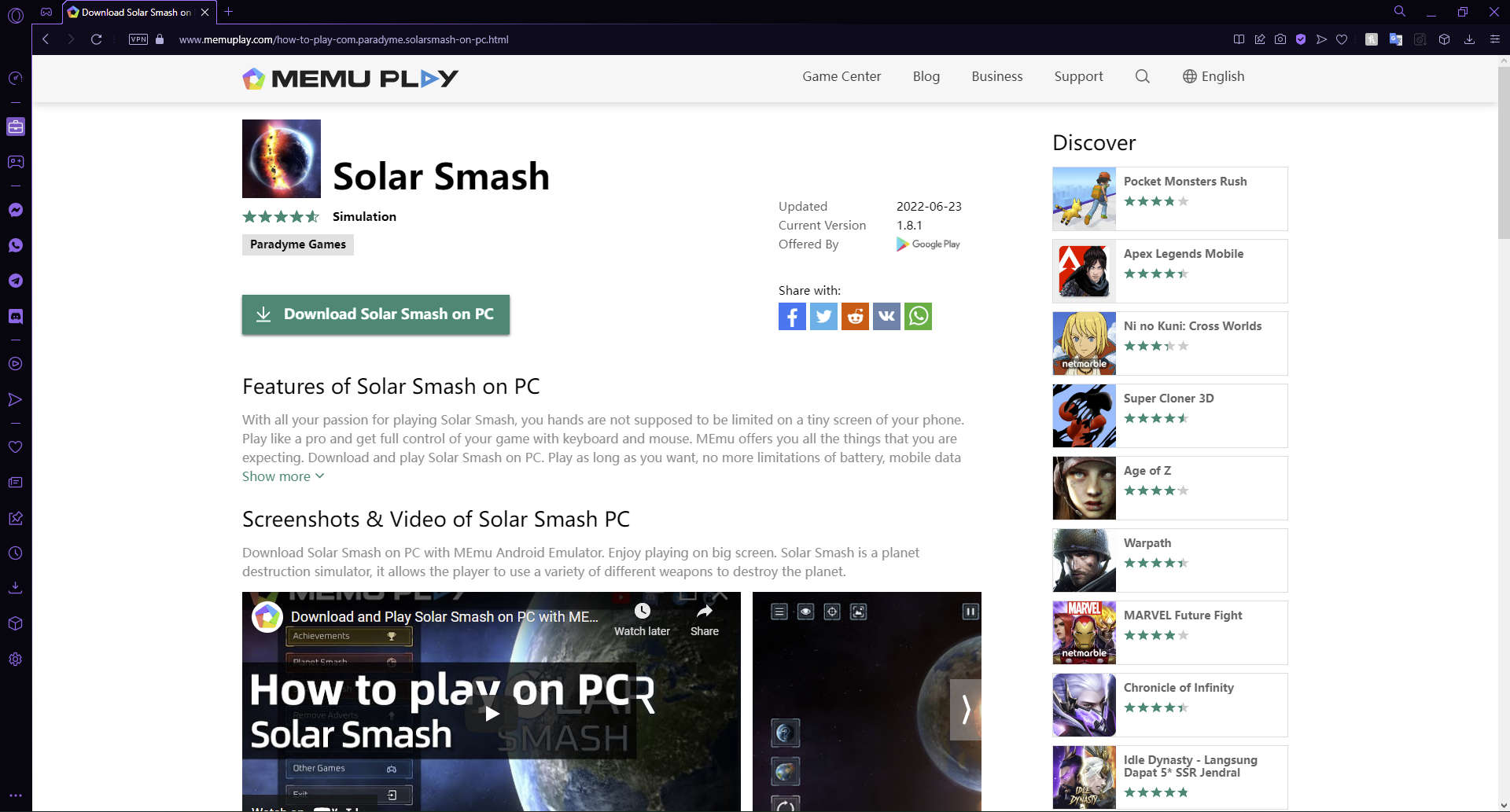 Use mobile emulators to download Solar Smash on Windows 11.