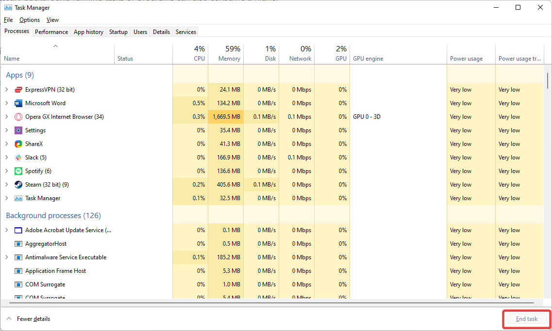 Use task manager to close background apps to fix low FPS in Rust