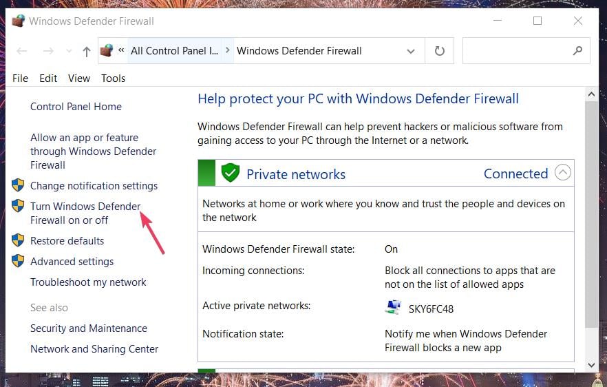 Turn Windows Defender Firewall on or off opera download stuck at 100