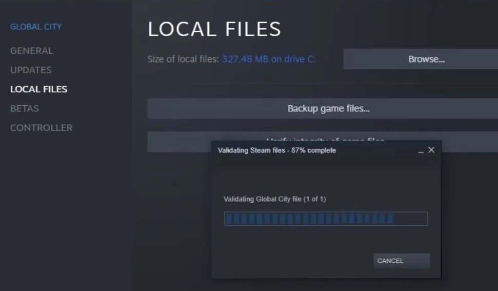 Validating Steam files window steam unable to sync files