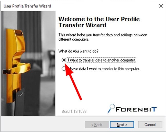 user profile transfer wizard selection