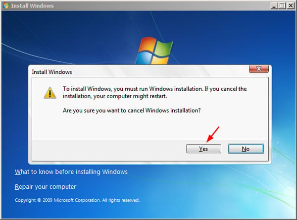 Click Yes in the install Windows popup.