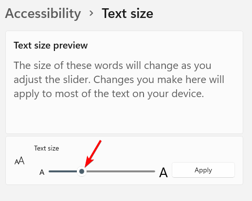 Text size settings