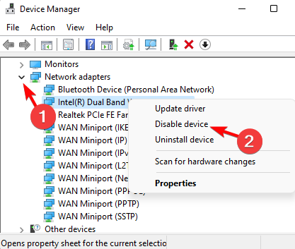 disable Intel(R) Dual Band Wireless-AC 3160
