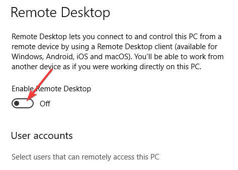 Enable Remote desktop