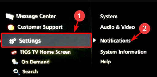 navigate to FIOS notifications settings